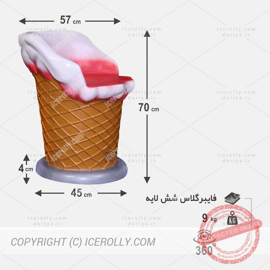 ابعاد و مشخصات صندلی بستنی قیفی سایز کوچک
