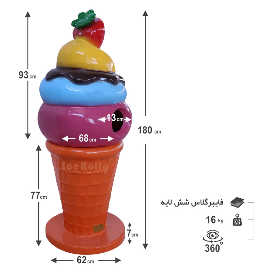 ابعاد و مشخصات سطل زباله طرح بستنی
